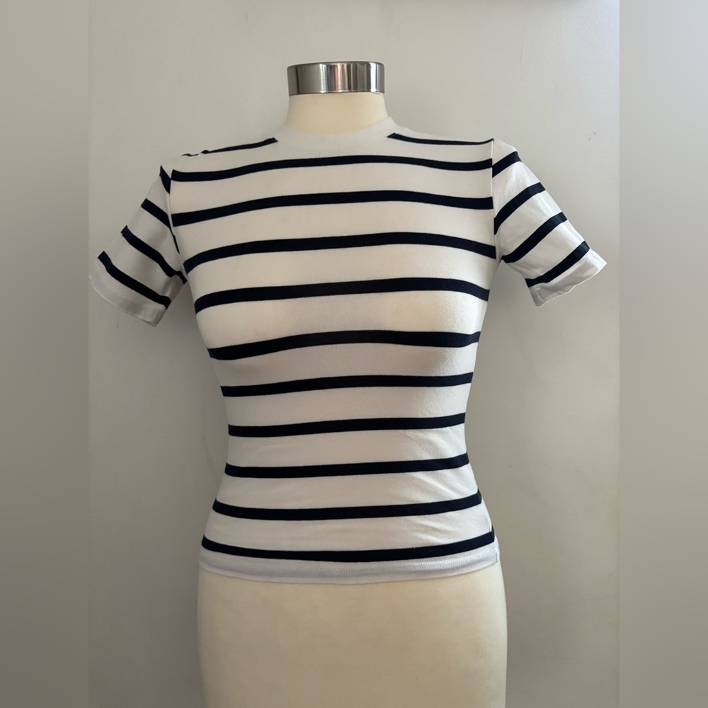 French Connection Navy and White Striped Tee